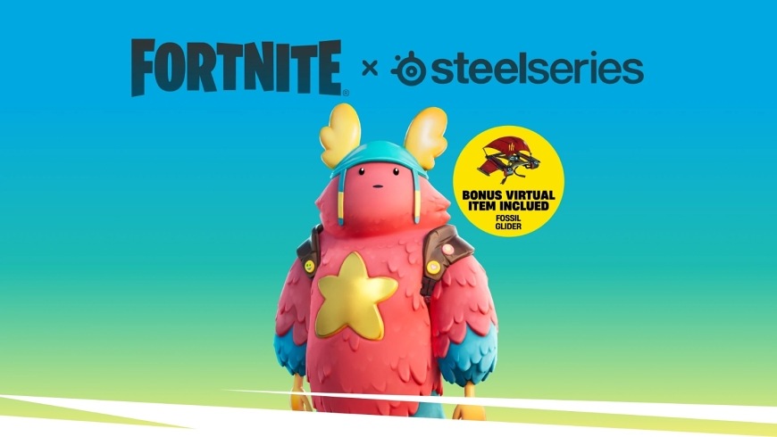 Podložka pod myš SteelSeries QcK Large, Fortnite Guff růžová Postava Guff s logy Fortnite a SteelSeries a odznakem bonusového kluzáku Fossil Glider