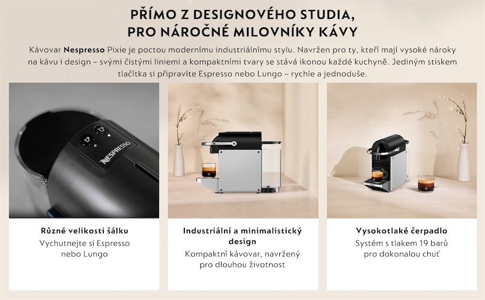 Kapslový kávovar De'Longhi Nespresso Pixie EN127.S stříbrný Kapslový kávovar De'Longhi Nespresso Pixie EN127.S stříbrný