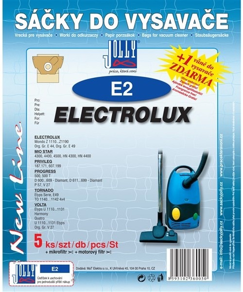 Sáčky do vysavače Jolly E 2 pro vysavače Electrolux, Progres, Volta a Tornado