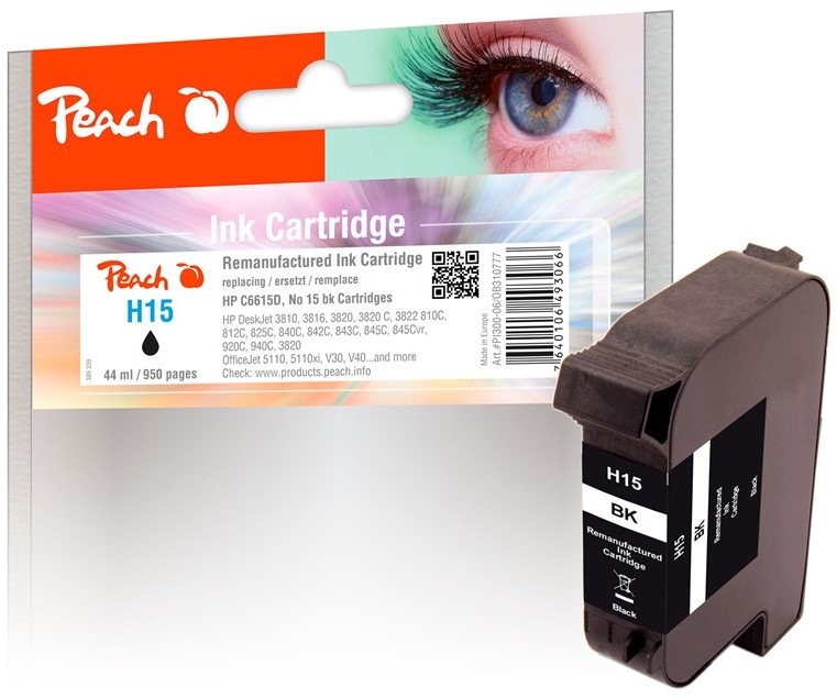 Inkoustová náplň Peach HP 15, 950 stran - černá