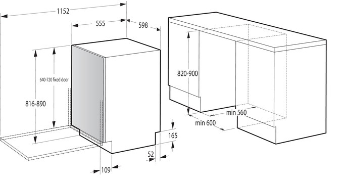 Vestavná myčka Gorenje GV663A66, rozměry pro zabudování