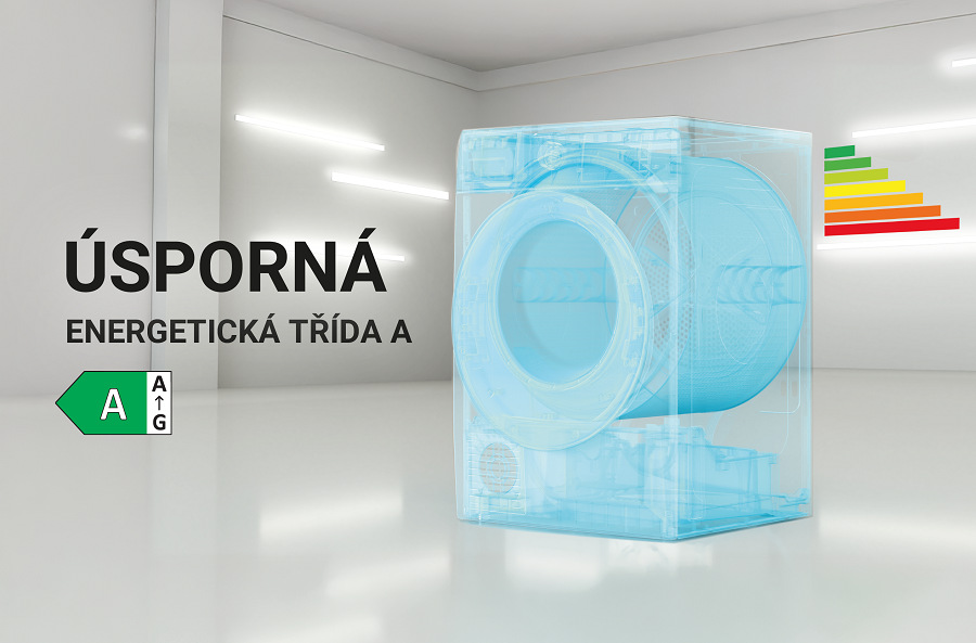 Sušička prádla Whirlpool WP A9X WBS EE bílá Sušička prádla Whirlpool WP A9X WBS EE, energetická třída B, transparentní sušička s bubnem, duhou v pozadí a energetickým štítkem