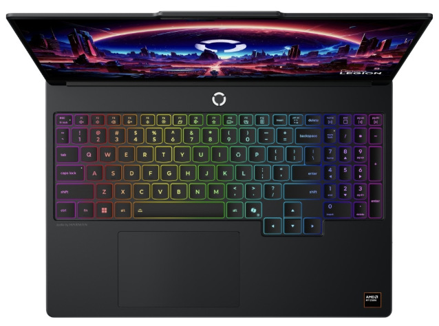 Notebook Lenovo Legion 5 15AHP11 černý Pohled shora na Lenovo Legion 5 15AHP11 s RGB klávesnicí, numerickou částí a touchpadem