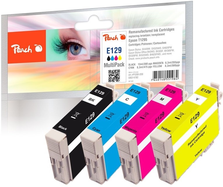 Inkoustová náplň Peach Epson 129, T1295 MultiPack, 1x 13, 3x 8,3 ml - CMYK