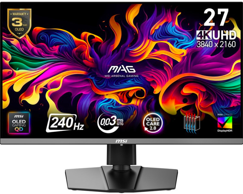 Herní monitor MSI MAG 272UP QD-OLED X24 26.5",LED podsvícení, QD-OLED panel, 0.03ms, 1500000: 1, 250cd/m2, 3840 × 2160, - černý