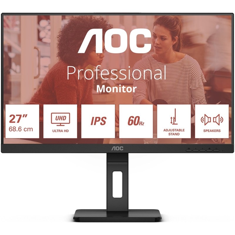 Monitor AOC U27E3UF 27",WLED podsvícení, IPS panel, 4ms, 1000: 1, 350cd/m2, 3840 × 2160, - černý