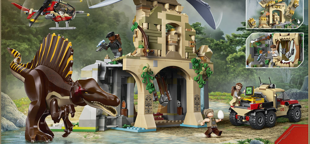 Stavebnice LEGO® Jurassic World 76976 Letecká mise se spinosaurem a quetzalcoatlem Spinosaurus a quetzalcoatlus mají pohyblivé části a spolu se čtyřmi minifigurkami umožní různá dobrodružství.
