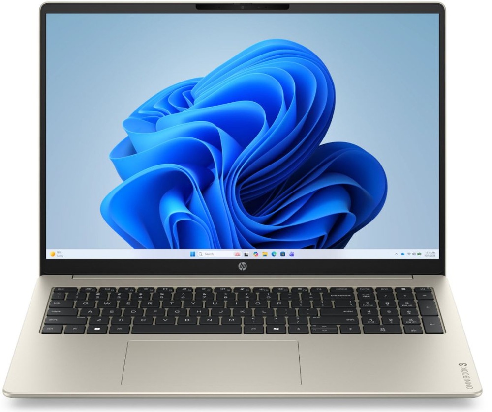 Notebook HP OmniBook 3 s otevřeným displejem a klávesnicí zepředu