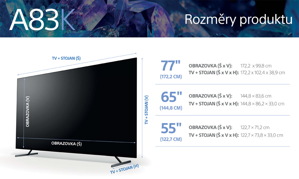 Televize Sony XR-77A83K Televize Sony XR-77A83K rozměry
