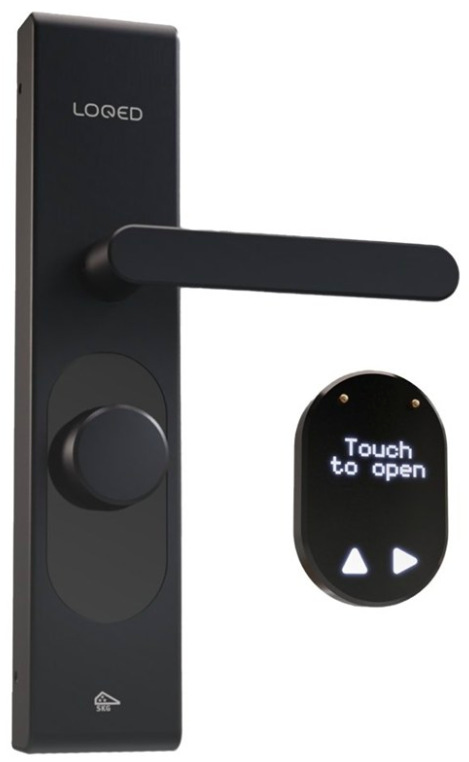 Chytrý zámek Shelly Smart Loqed Touch v černém provedení s dotykovým displejem Touch to Open