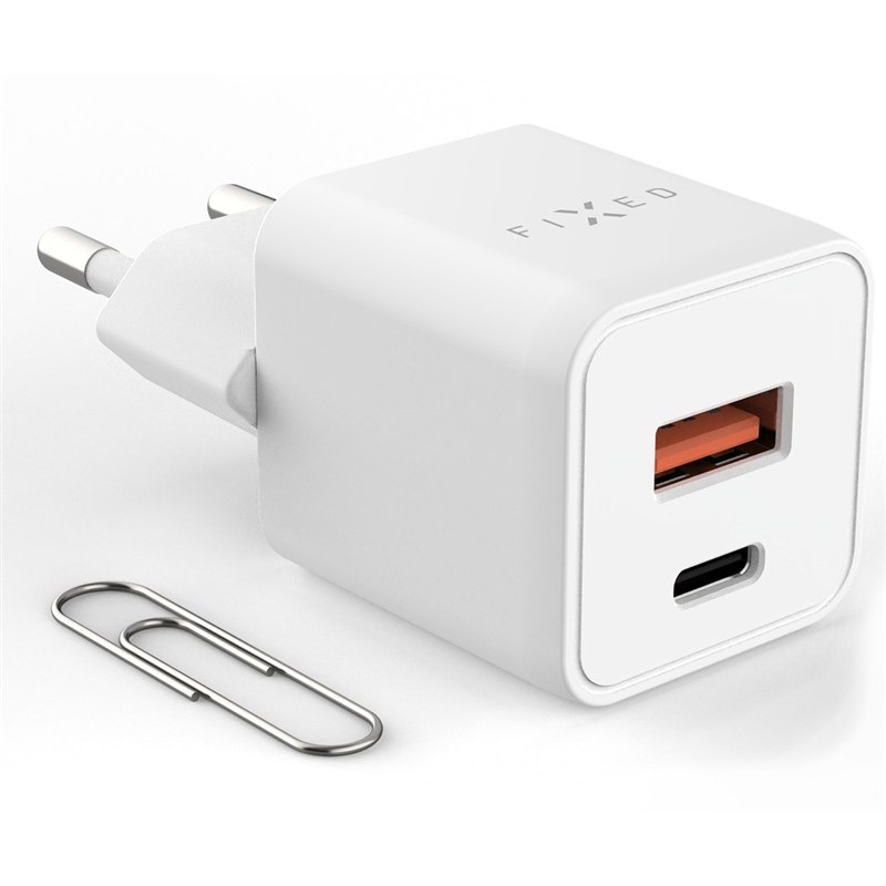 Nabíječka do sítě FIXED GaN Mini s USB-C, USB, 30W bílý