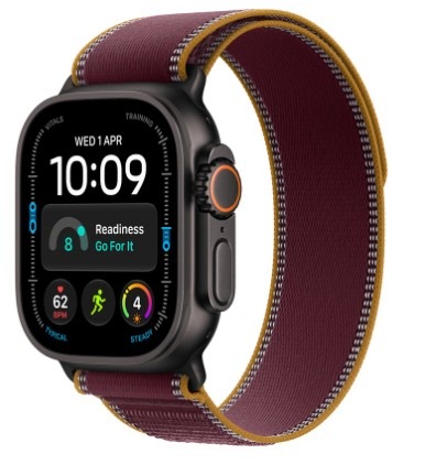 Chytré hodinky Apple Watch Ultra 4 GPS + Cellular 49 mm černý titan, burgundsky červený trailový tah - M/L