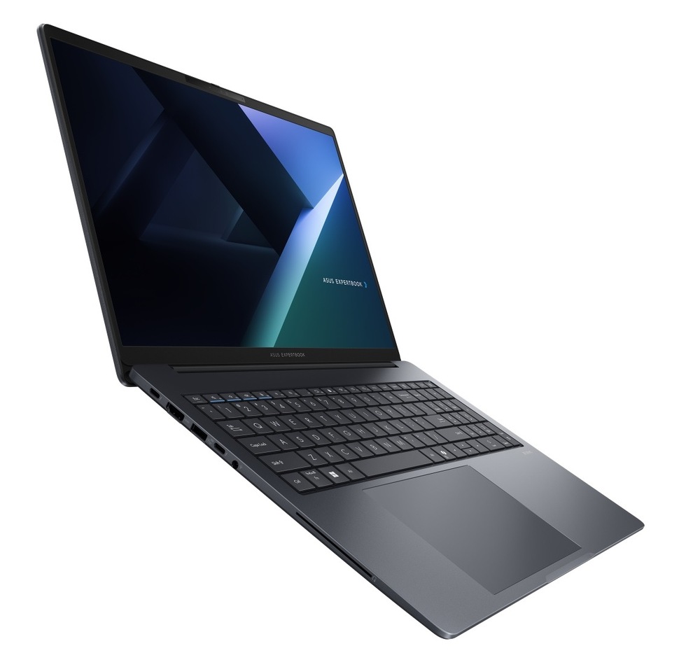 Otevřený na 16° a zapnutý notebook Asus ExpertBook B5 zboku