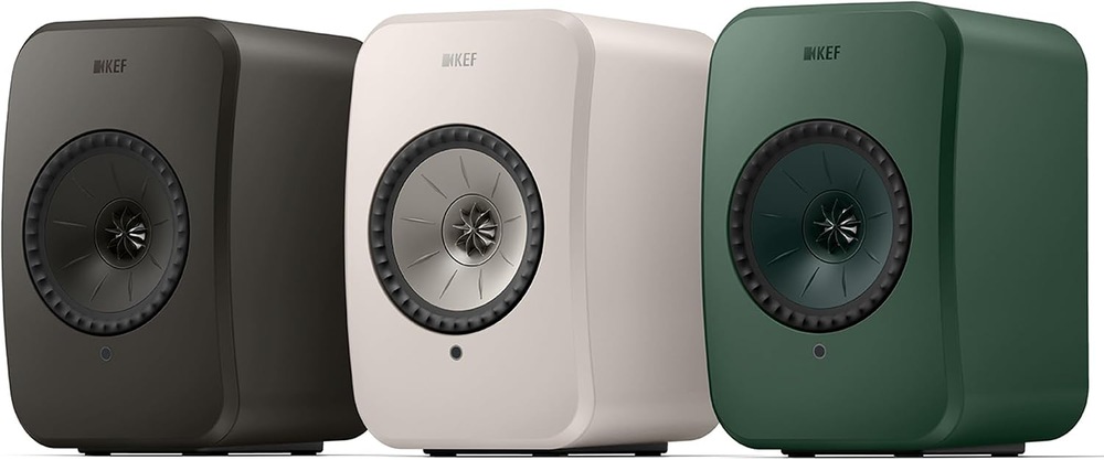 Reproduktory KEF LSX II LT (2 ks) černé Reproduktory KEF LSX II LT ve třech barevných variantách vedle sebe.