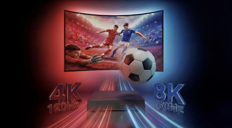 HDMI 2.1 Sync Box s podporou 4K při 120 Hz a 8K při 60 Hz během fotbalového zápasu