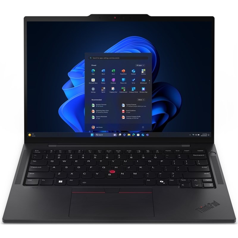 Notebook Lenovo ThinkPad T14s v černé barvě s podsvícenou klávesnicí.