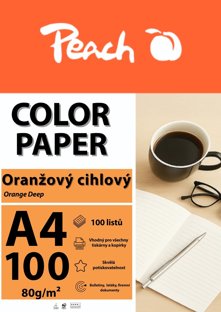 Papíry do tiskárny Peach Color A4 - 100 listů - cihlové Papíry do tiskárny Peach Color A4 - 100 listů - cihlové