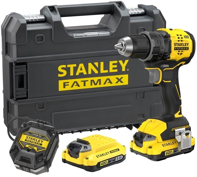 Aku vrtačka Stanley FatMax s 2 bateriemi 2Ah, nabíječkou a kufrem.