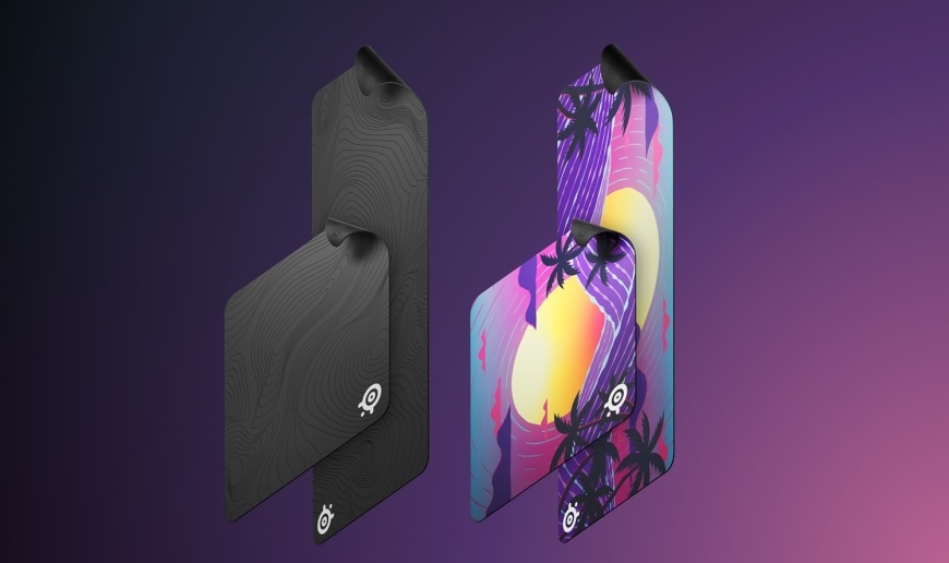 Podložka pod klávesnici a myš SteelSeries QcK XXL Neon Sunset fialová Podložky QcK Neon Sunset a Topographic ve dvou velikostech s odklopenými rohy