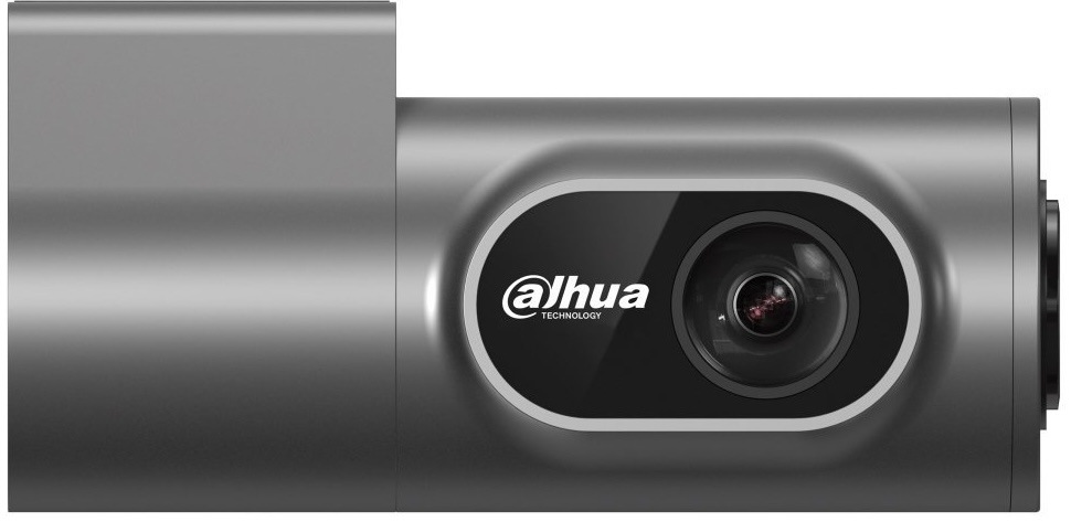 Detail autokamery Dahua DAE-HC1301W-M1pro z boku s objektivem, logem Dahua a válcovým tělem zařízení