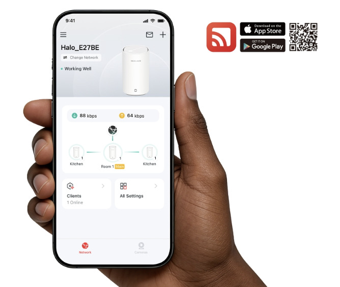 Správa Mesh Wi-Fi systému Mercusys Halo E27BE prostřednictvím mobilní aplikace