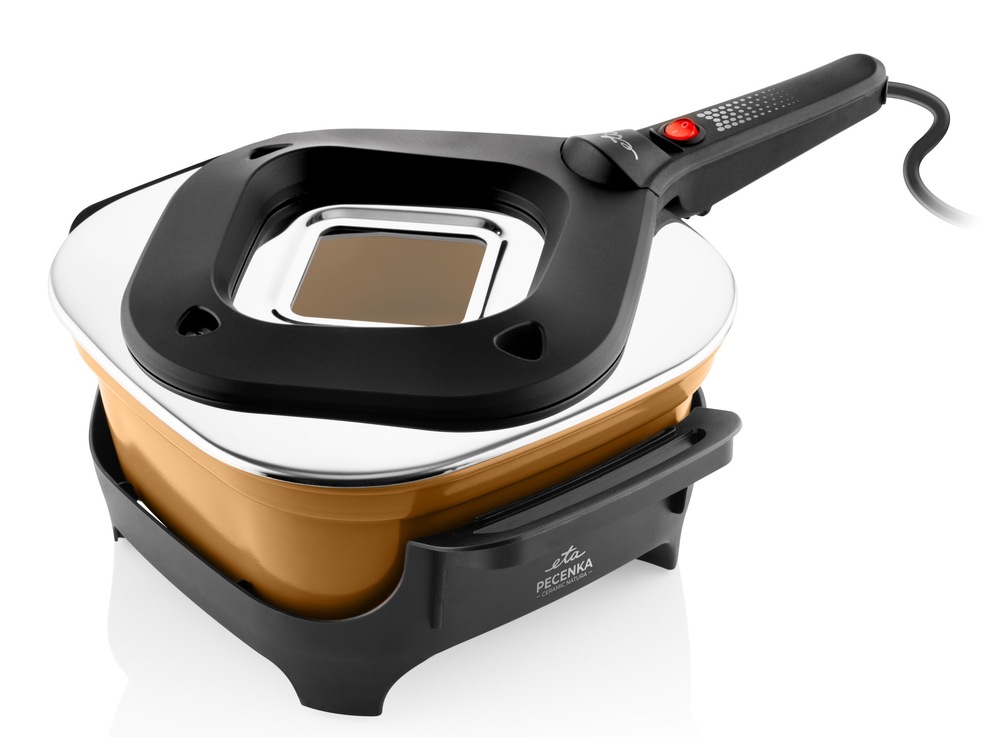 Pečenka ETA Ceramic Nature v béžové barvě v podstavci a se zavřeným víkem