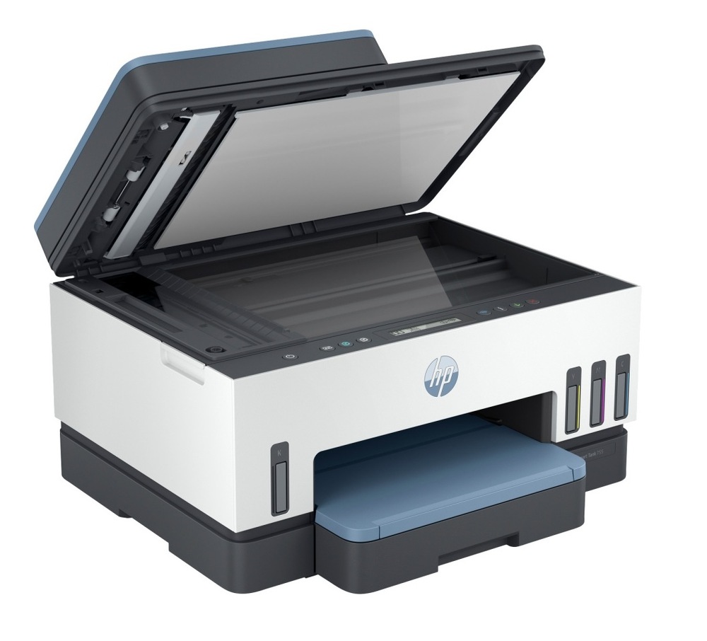 Tiskárna multifunkční HP Smart Tank 755 černá/bílá/modrá Součástí balení tiskárny od HP je originální inkoust, se kterými vytisknete až 18 000 stran černobíle a až 8 000 stran barevně