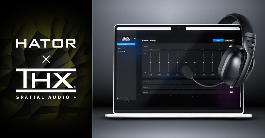 Headset HATOR Hyperpunk 3 bílý Headset HATOR Hyperpunk 3 Wireless vedle notebooku s ekvalizérem THX Spatial Audio+