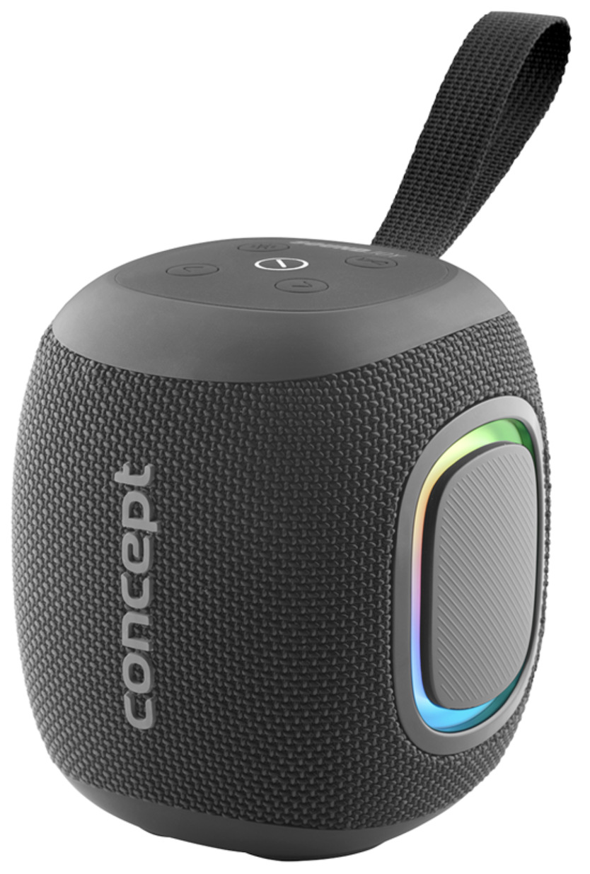Černý přenosný reproduktor Concept SoundJoy BR5010 s LED osvětlením a poutkem