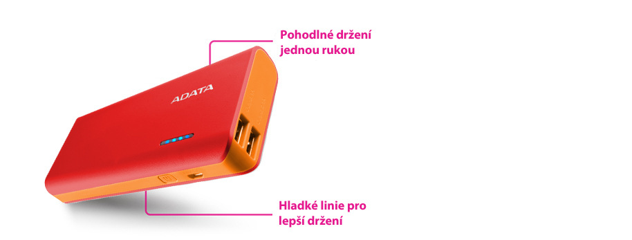 Powerbanka ADATA PT100 10000mAh červená/oranžová Powerbanka ADATA PT100 10000mAh červená/oranžová