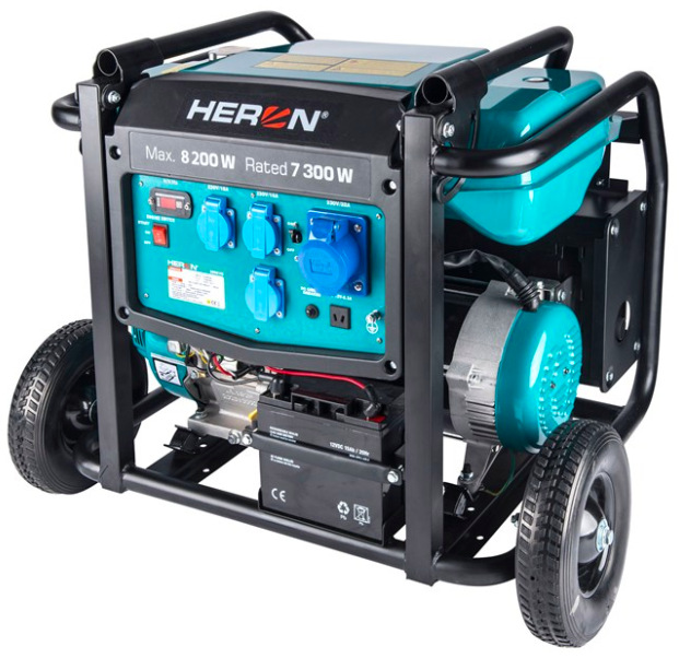 Elektrocentrála HERON 8896145 rámová benzínová elektrocentrála 8,2 kW s koly a elektrickým startem