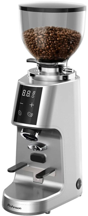 Stříbrný kávomlýnek Rohnson R-98094 s průhledným zásobníkem na kávová zrna