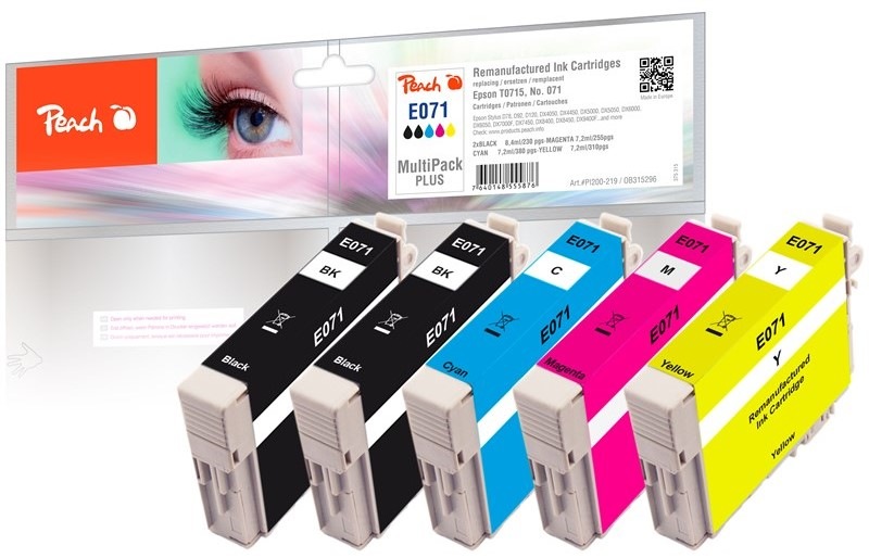 Inkoustová náplň Peach Epson T0715 MultiPack Plus, 2x 8,4, 3x 7,2 ml - CMYK
