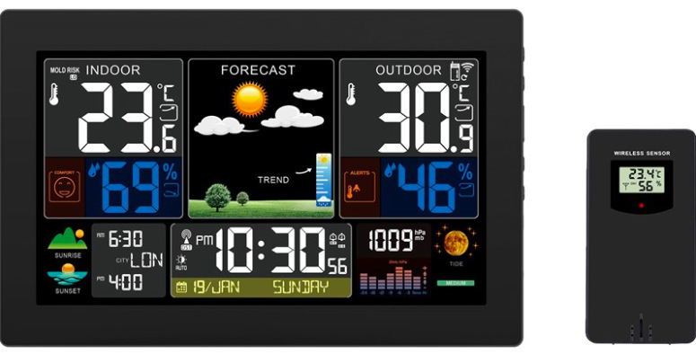 Meteostanice Solight TE81XL-B s barevným displejem a bezdrátovým senzorem v černém provedení