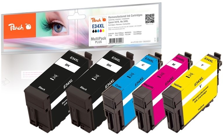 Inkoustová náplň Peach Epson 34XL MultiPack Plus, 2x 1100, 3x 1045 stran - CMYK