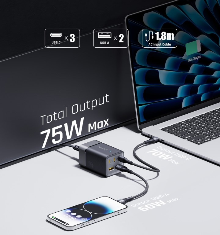 Nabíječka do sítě Voltme VITO Go EzTravel 75W černá Nabíječka do sítě Voltme VITO Go EzTravel 75W černá