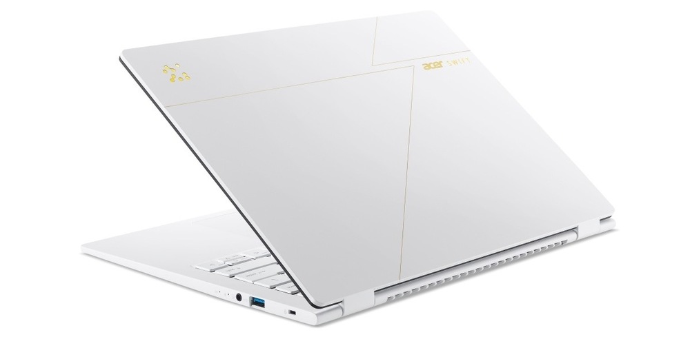 Notebook Acer Swift Edge 14 AI (SFE14-I51-75MG) bílý Pootevřený notebook Acer Swift Edge 14 AI (SFE14-I51-75MG) zezadu