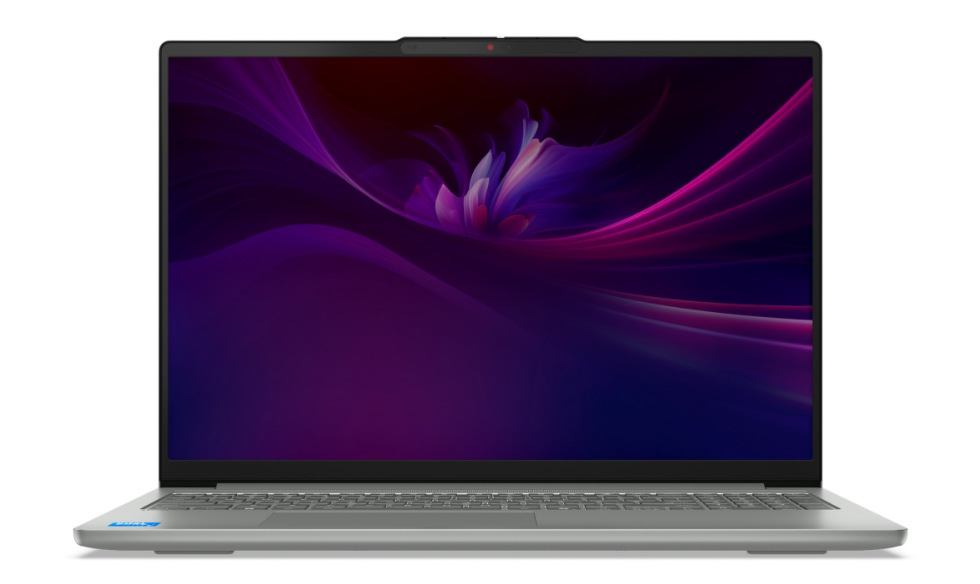 Notebook Lenovo IdeaPad Slim 3 16IMH11 šedý Otevřený a zapnutý notebook Lenovo IdeaPad Slim 3 16IMH11 zepředu