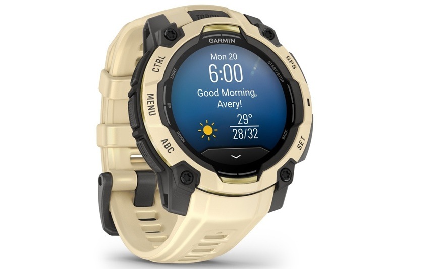 Chytré hodinky Garmin Instinct 3 - 45 mm AMOLED krémové Detail obrázku hodinek.