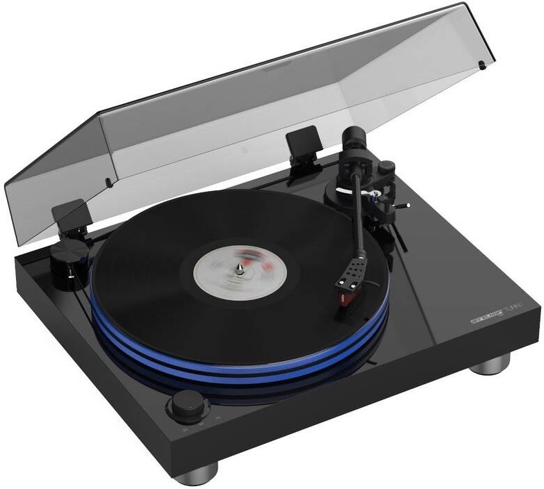Gramofon Reloop HiFi Turn 7 černý Gramofon Reloop Turn 7 v černém provedení s otevřeným prachovým krytem, uhlíkovým raménkem, přenoskou Ortofon 2M Red a akrylátovým talířem s modrým podsvícením