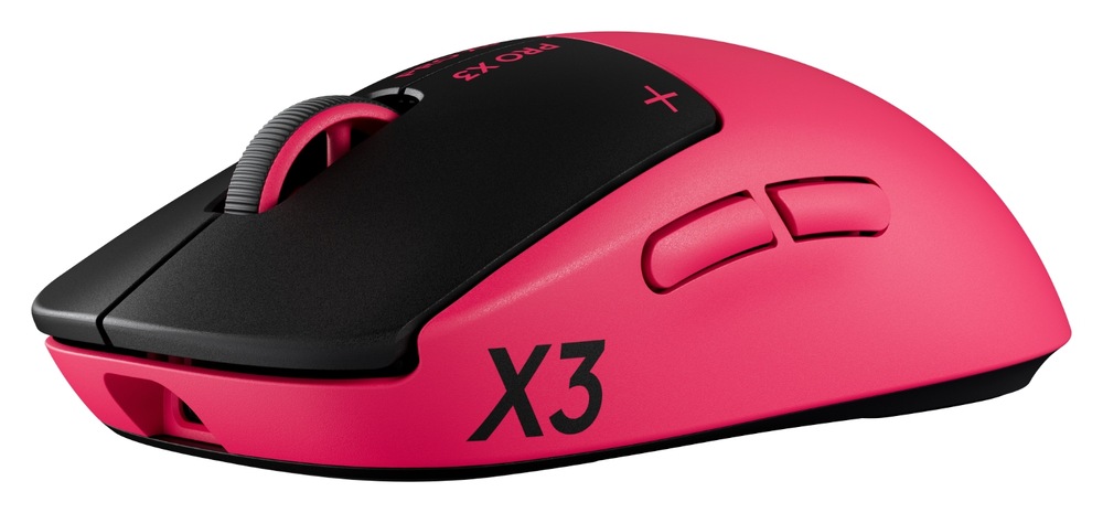 Myš Logitech G PRO X3 SUPERSTRIKE růžová Herní myš Logitech G PRO X3 Superstrike v produktovém záběru na světlém pozadí z bočního úhlu