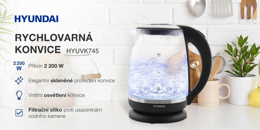Rychlovarná konvice Hyundai VK 745, sklo