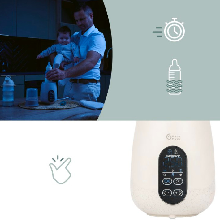 Noční příprava mléka s ohřívačem Babymoov NutriSmart+ a digitálním displejem