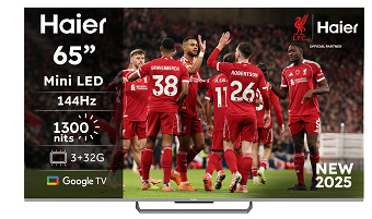 Televize Haier H65M90EUX Televize Haier H65M90EUX s fotbalem na obrazovce