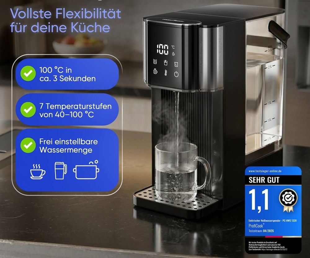 Ohřívač vody Profi Cook PC-HWS 1320 černý Ohřívač vody ProfiCook PC-HWS 1320 hlavní funkce