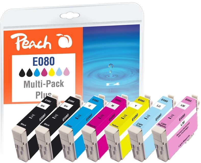 Inkoustová náplň Peach Epson 80, T0807 MultiPack Plus, 7x 8,2 ml - CMYK
