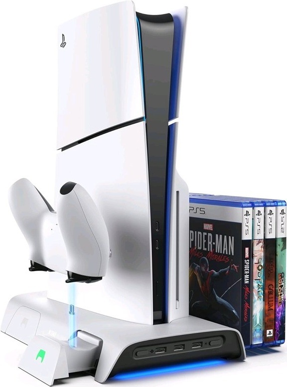 Dokovací stanice KIWI design D3 Cooling Station pro herní konzole PS5 Slim, černá/bílá barva