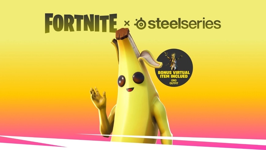 Headset SteelSeries Arctis Gamebuds Fortnite Peely Edition žlutý Postava Peely s logy Fortnite a SteelSeries a označením přiloženého bonusu v podobě outfitu Oro