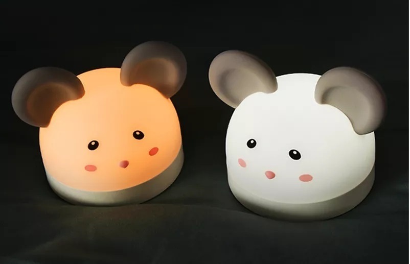 Dětská LED lampička WG Budík/lampička myška bílá