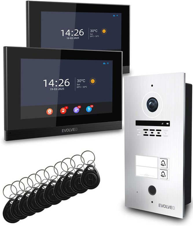 Dveřní videotelefon Evolveo ID-2, 2drátový s RFID, otiskem prstu a podporou ONVIF kamer - černý/nerez